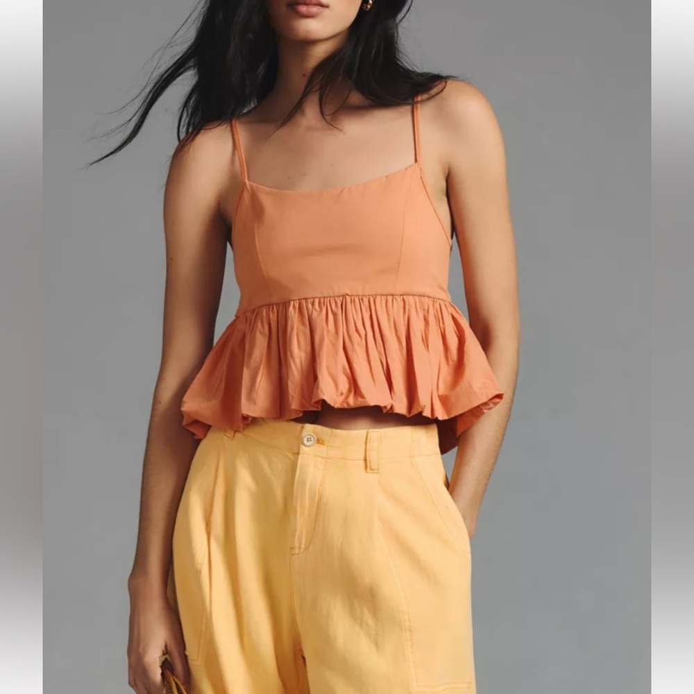Maeve Anthropologie Ruffled Bubble-Hem Cropped Cami Tank Top Size L